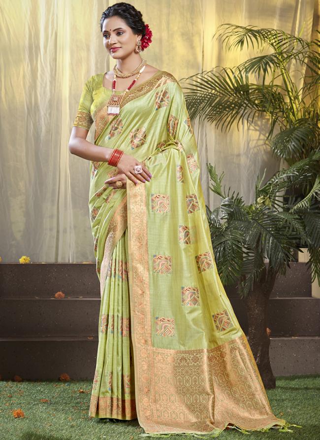 Silk Pista Green Festival Wear Weaving Saree